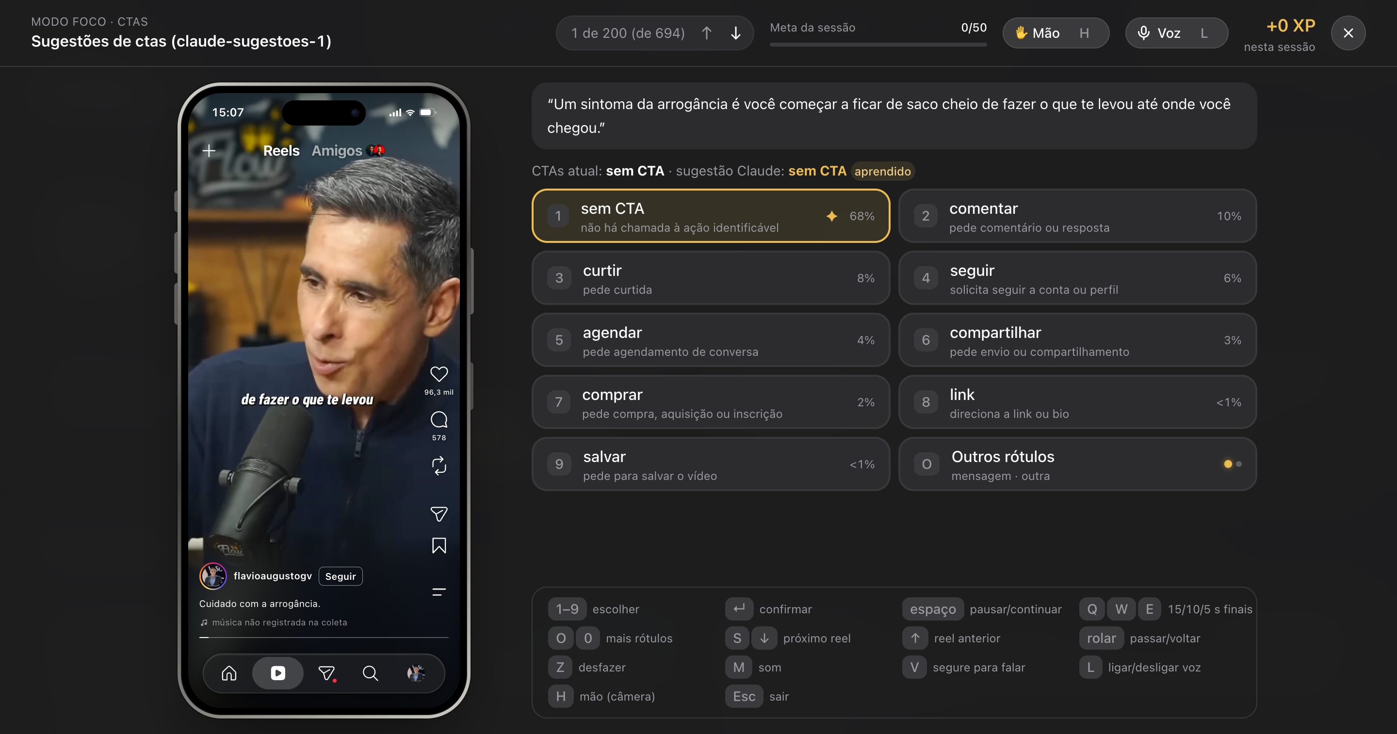 Modo foco de revisão da Virals
